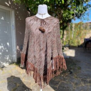 Cozy Boho Brown Fringe Poncho